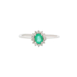 14K White Gold Emerald & Diamond Ring