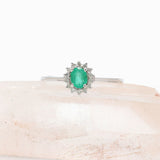 14K White Gold Emerald & Diamond Ring