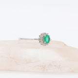 14K White Gold Emerald & Diamond Ring