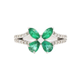 Flower Style Emerald & Diamond 14k Gold Ring