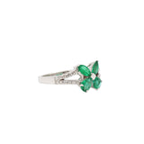 Flower Style Emerald & Diamond 14k Gold Ring