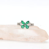 Flower Style Emerald & Diamond 14k Gold Ring