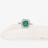 Precious Square Shaped Emerald Gemstone With Diamond 14K Gold Ring