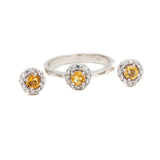 Citrine And CZ Stone Pendant Set