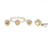 Citrine And CZ Stone Pendant Set