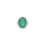 18K White Gold Oval Shaped Natural Emerald Gemstone And Diamond Ring