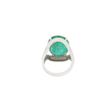 18K White Gold Oval Shaped Natural Emerald Gemstone And Diamond Ring