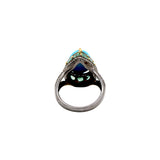 Pear Shaped Turquoise, Emerald Gemstone And Diamond 925 Silver Ring