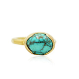 18K Yellow Gold Turquoise Oval Cut Gemstone Ring & Jewelry