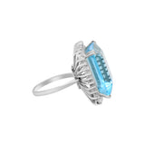 Elegant White Gold Natural Blue Topaz Gemstone And Diamond Ring For Womens
