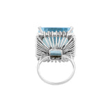 Elegant White Gold Natural Blue Topaz Gemstone And Diamond Ring For Womens