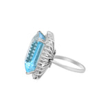 Elegant White Gold Natural Blue Topaz Gemstone And Diamond Ring For Womens