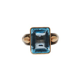 Classy Natural Blue Topaz Gemstone Gold And Silver Ring