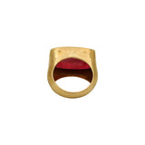 18K Yellow Gold Rectangle Shaped Natural Ruby Gemstone Ring For Mens And Womens
