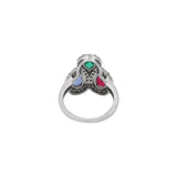18K White Gold Natural Ruby, Emerald, Sapphire Healing Gemstone And Diamond Ring