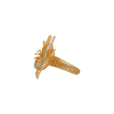 18K Yellow Gold Diamond Net Style Flower Shaped Ring