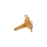 18K Yellow Gold Diamond Net Style Flower Shaped Ring