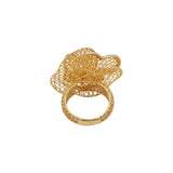 18K Yellow Gold Diamond Net Style Flower Shaped Ring