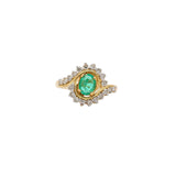 14 Carat Gold Natural Emerald Oval Cut Gemstone Diamond Ring