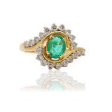 14 Carat Gold Natural Emerald Oval Cut Gemstone Diamond Ring