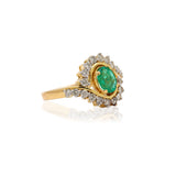 14 Carat Gold Natural Emerald Oval Cut Gemstone Diamond Ring