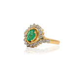 14 Carat Gold Natural Emerald Oval Cut Gemstone Diamond Ring