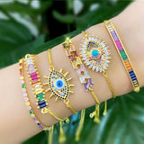 Adjustable Rainbow Color CZ Cubic Zirconia Evil Eye Bracelets