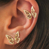 Yellow Gold Fashion CZ Butterfly Stud Earrings