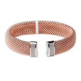 Rose Gold Plated Mesh Bracelet with CZ Accents Elegant Unisex Cuff Bangle