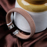 Rose Gold Plated Mesh Bracelet with CZ Accents Elegant Unisex Cuff Bangle