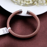 Rose Gold Plated Mesh Bracelet with CZ Accents Elegant Unisex Cuff Bangle