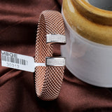 Rose Gold Plated Mesh Bracelet with CZ Accents Elegant Unisex Cuff Bangle