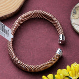 Rose Gold Plated Mesh Bracelet with CZ Accents Elegant Unisex Cuff Bangle