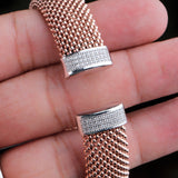 Rose Gold Plated Mesh Bracelet with CZ Accents Elegant Unisex Cuff Bangle