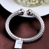 Sterling Silver Braided Mesh Bracelet with CZ Accents Elegant Unisex Cuff
