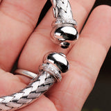 Sterling Silver Braided Mesh Bracelet with CZ Accents Elegant Unisex Cuff