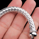 Sterling Silver Braided Mesh Bracelet with CZ Accents Elegant Unisex Cuff