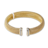 Gold Plated Mesh Bracelet with CZ Accents Elegant Unisex Beaded Cuff