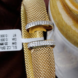 Gold Plated Mesh Bracelet with CZ Accents Elegant Unisex Beaded Cuff
