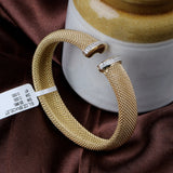 Gold Plated Mesh Bracelet with CZ Accents Elegant Unisex Beaded Cuff