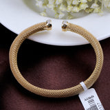 Gold Plated Mesh Bracelet with CZ Accents Elegant Unisex Beaded Cuff