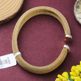 Gold Plated Mesh Bracelet with CZ Accents Elegant Unisex Beaded Cuff