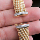 Gold Plated Mesh Bracelet with CZ Accents Elegant Unisex Beaded Cuff