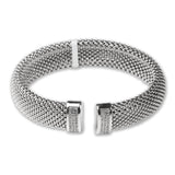 Sterling Silver Mesh Bracelet with CZ Accents Elegant Unisex Beaded Cuff