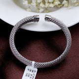 Sterling Silver Mesh Bracelet with CZ Accents Elegant Unisex Beaded Cuff