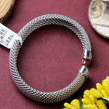 Sterling Silver Mesh Bracelet with CZ Accents Elegant Unisex Beaded Cuff