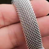 Sterling Silver Mesh Bracelet with CZ Accents Elegant Unisex Beaded Cuff