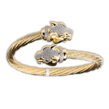 Gold Plated Panther Head Cable Bracelet with CZ Accents Luxury Designer Cuff