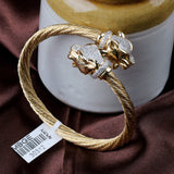 Gold Plated Panther Head Cable Bracelet with CZ Accents Luxury Designer Cuff