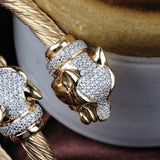 Gold Plated Panther Head Cable Bracelet with CZ Accents Luxury Designer Cuff